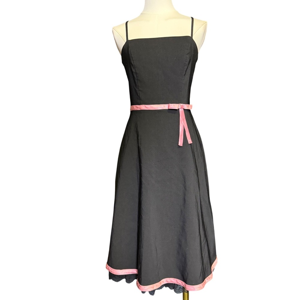Byer Too! Vintage Y2K Black & Pink Bow Midi Dress Size 7